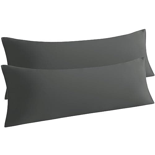 NTBAY Body Pillow Cases Set of 2, 2 Pack Brushed Microfiber 20x54 Pillow Cases, Soft, Wrinkle, Fade, Stain Resistant Dark Grey Pillow Cases with Envelope Closure, 20x54 Inches, Dark Grey