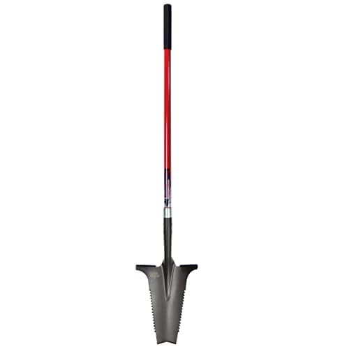 Root Slayer 22511 XL Garden Shovel with Serrated Blade for Digging and Root Cutting, Fiberglass Shaft, Heavy Duty Steel Spade, Red