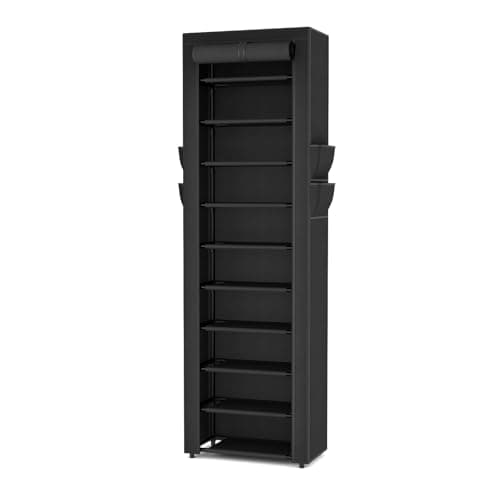 VTRIN Vertical Narrow Shoe Rack Organizer 10 Tier Tall Shoe Shelf Holds 20-22 Pairs with Non-Woven Dustproof Cover for Closet, Entryway Black 9