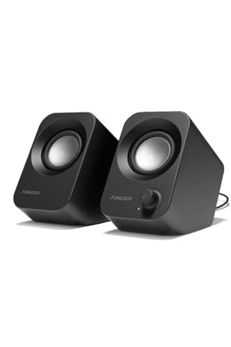 FUNLOGY Speaker - 14W Stereo PC Speakers, USB Powered, Compact Size with 30° Tilt Design, Volume Dial Control, for Desktop, Laptop, Monitor, Gaming Consoles, Black