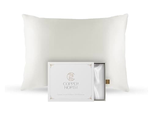 Copper Infused Pillowcase 100% Pure Silk | 22 Momme Mulberry Silk | Clearer Skin & Smoother Hair, Anti-Acne, Anti-Aging, Naturally Cooling (Standard, Ivory White)