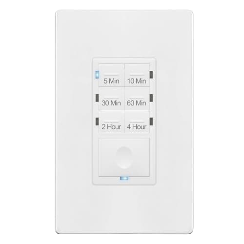 ENERLITES Countdown Timer Switch for Bathroom Exhaust Fan, Wall Light Switch Timer, 5 min – 4 hours, Night Light LED Indicator, Neutral Wire Required, UL Listed, HET06-4H-W, White
