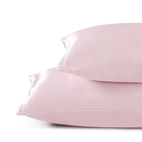 HommxJF Blush Pink Satin Pillowcase Standard Set of 2 with Envelope Closure，Blush Pink Silk Pillowcase for Hair and Skin (20x26) 7