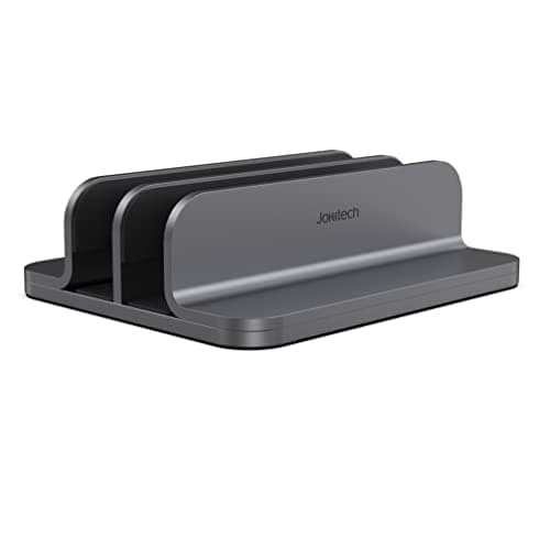 JOKItech Dual Aluminum Vertical Laptop Stand Organizer, Sturdy Notebook Computer Holder Stand Compatible with New Liquid Retina XDR Apple MacBook Air/Pro/Neo, Mac mini, Apple TV & iPad Pro - Spacegray