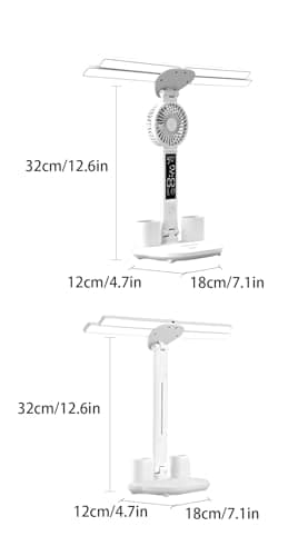 niccryle Led Desk Lamp with Fan Study Light with Clock, Adjustable Foldable Table Lamp with Pen Holder, 3 Brightness Levels, USB Charging Port 6