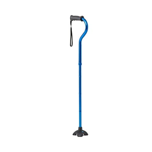 Medline Offset Folding Cane, 4-Point Base With Cushioned Gel Handle, Supports Up To 350 lbs, Blue 6
