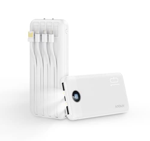 ANOUV Portable Charger with Built in Cables,10000mAh Slim USB C Power Bank,5 Output 3 Input 2 Flashlight LED Display External Battery Pack Compatible with Cell Phone and Most Smart Devices（1 Pack）
