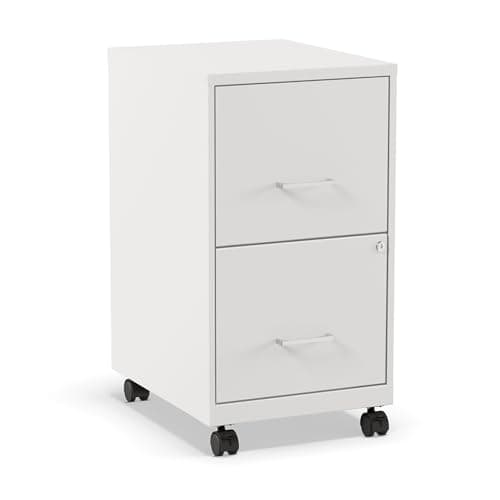 Staples 2-Drawer Vertical File Cabinet, Letter Size Documents, Lockable & Mobile, 18.9" D x 14.3" W x 26.3" H, White