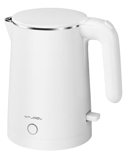 WTJMOV Electric Kettle Stainless Steel, 1.0L Small Water Boiler 1200W Fast Boiling, Double Wall Tea Kettle Pot Automatic Shut Off, Durable Coffee & Tea Maker/Warmer/Heater White