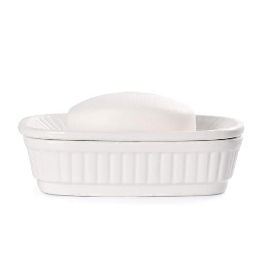ANTIS'S HOME Ceramic Soap Dish, Self-draining Soap Holder, Double Layer Bar Soap Holder, White Draining Soap Dishes for Bathroom Shower Kitchen, Minimalist Vintage Style, Keep Soap Dry