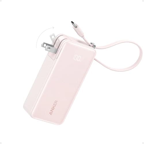 Anker Nano 3-in-1 Portable iPhone Charger, 10,000mAh Power Bank with Built-in USB-C Cable and Foldable Wall Plug, 30W Max Battery Pack, Travel Essentials for iPhone 17/16/15 Series (Pink)