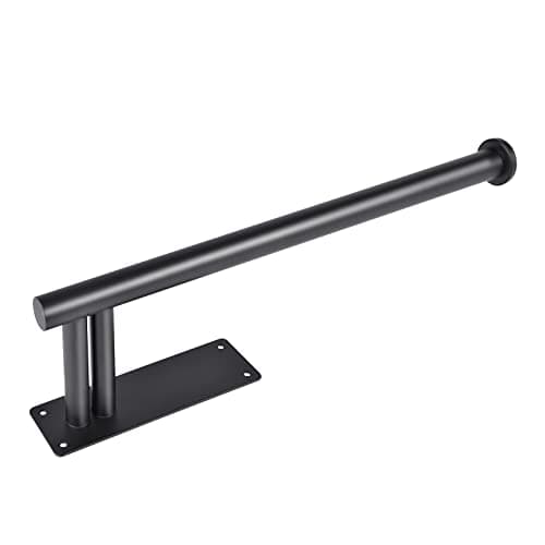 DAZILLO Paper Towel Holder Under Cabinet, Upgraded Version with Two Rods, Stainless Steel Paper Towel Holder Wall Mount, Self Adhesive or Drilling Under Counter Kitchen Towel Holder, Bathroom-Black