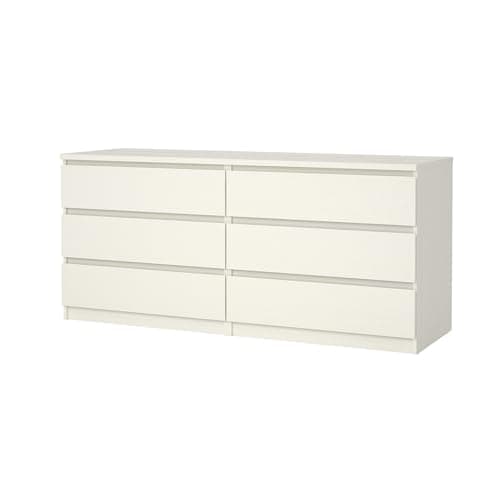 Tvilum 6 Drawer Double Dresser, Bedroom Furniture, Handle-free Drawers, Contemporary, White