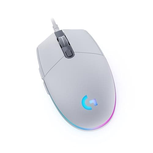 Logitech G203 Wired Gaming Mouse, 8,000 DPI, Rainbow Optical Effect LIGHTSYNC RGB, 6 Programmable Buttons, On-Board Memory, Screen Mapping, PC/Mac Computer and Laptop Compatible - White