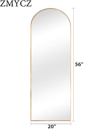 ZMYCZ Arched Floor Mirror, 56"x20" Full Length Mirror, Standing Mirror Hanging or Leaning, Body Mirrors with Stand, Wall Mounted Arched-Top Mirrors with Aluminum Frame for Bedroom (Gold) 4