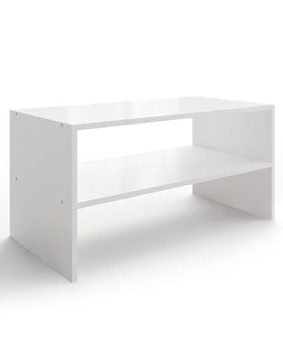 LOWOSA 2-Tier Stackable White Shoe Rack, Wooden 2-Shelf Shoe Organizer Freestanding Shoe Storage Stand for 6-9 Pairs, Perfect for Closet, Entryway, Office Use - Modern White