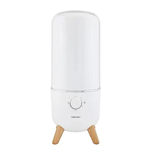 Homedics Ultrasonic Humidifier, Bedrooms and Home Offices, 0.97-Gallon Tank, 45-Hour Runtime, Visible Ultra-Quiet Cool Mist, Aromatherapy, Demineralization Cartridge, Night-Light, Auto-Off, White