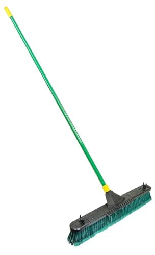 Quickie Bulldozer 24-Inch Multi-Surface Push Broom, 60" Wood Handle, Green, for Outdoor/Indoor Sweeping/Cleaning