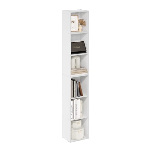 Furinno LUDER Book Shelf, 6-Tier Tall Modern Bookshelf, Bookcase with Open Shelves, 9.3 x 12 x 71, for Living Room, Bedroom, Home Office, White