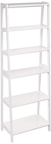 Amazon Basics 5-Tier Sturdy Rubberwood Ladder Bookshelf, Freestanding Storage Organizer Bookcase, Display Shelf for Small Space, White, 25.98" W x 74.48" H x 15.03" D