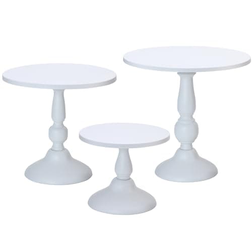 QENUIITEA Set of 3 White Cake Stands, Metal Round Cake Holder Dessert Pie Pizza Display Stand 8" 10" 12" Serving Tray Decoration for Wedding Celebration Party Birthday Baby Shower