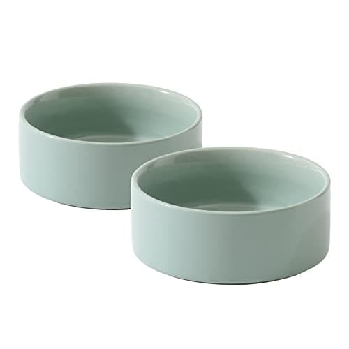 Havniva Ceramic Set of 2 Cat Bowls, Food and Water Bowls for Cats, Kitty, 2pcs Cat Dishes, Pet Feeder(5.1inch, 2 x Light Green Bowls)