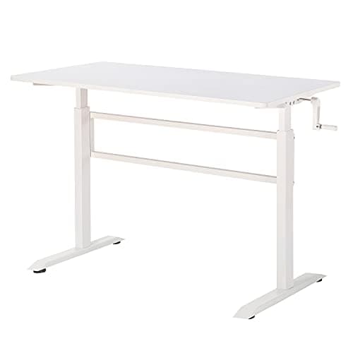 UNICOO Manual Standing Desk - Adjustable Height Heavy Duty Game Desk, Crank Computer Desk With Headphone Hook, 48 x 24 Inches (SYK01-White)