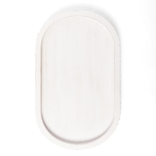 HPC Decor 15in Oval Wooden Tray - White Beaded Serving Tray, Rustic Farmhouse Vintage Centerpiece, Kitchen & Living Room Decor 9