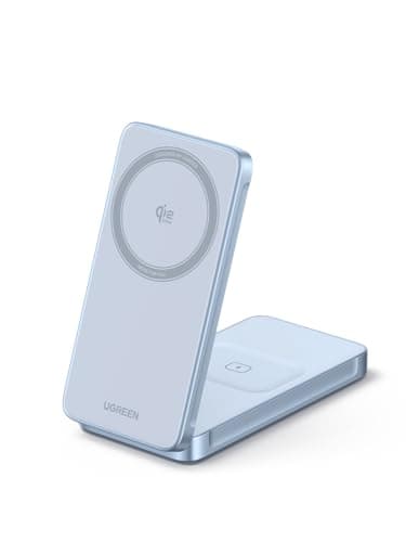 UGREEN Qi2 25W Magflow Foldable 2-in-1 Wireless Charger, Magsafe Fast Charging Pad for iPhone 17/16/15/14/13/12, AirPods, Compact Travel Stand with USB C Cable