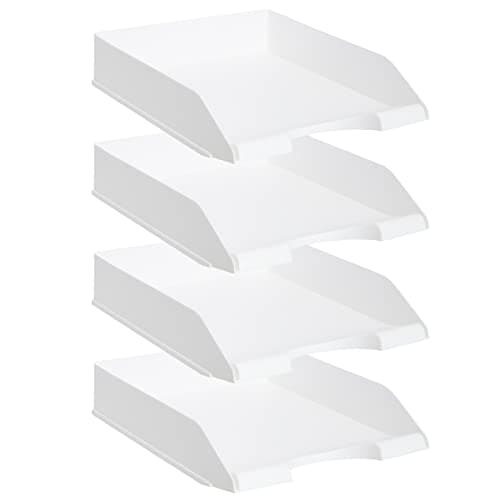 Stockroom Plus Rectangular Letter Trays - Paper Trays for Classroom - Desktop Paper Organizer & File Holder - Document Organizer for Desk Storage - Pack of 4, White, 10 x 13.5 x 2.5 in 5