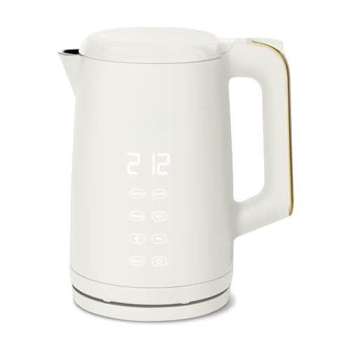 1.7L Electric Kettle, Programmable Temperature, Touch Display, 1500W, Fast Boil, Keep Warm, 4 Presets for Tea & Coffee, Stainless Steel, Auto Shut-Off (White Icing)
