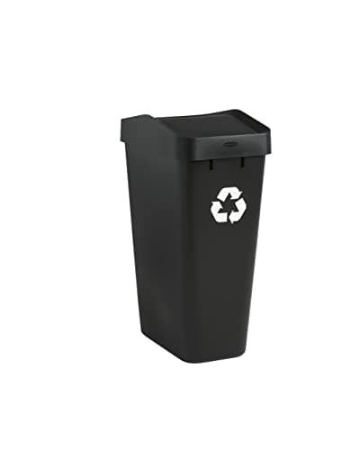 Rubbermaid Swing Top Recycling Container, Easy Access Disposal and Slim Modern Recycle Bin with Lid, 12.2 Gallon Capacity, Black, for Home/Kitchen/Hotel/Lobby/Office/Garage