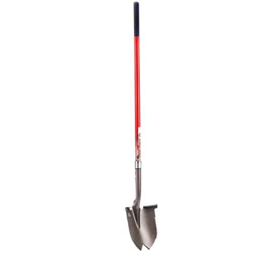 Root Slayer 23211 XL Round Point Digging Shovel for Gardening, Soil Removal, and Yard Work, Fiberglass Shaft, Steel Spade, Red