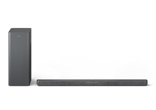 Philips B6309 2.1 Channel Soundbar with Wireless Subwoofer,3D Surround Sound with DTS Virtual:X & Dolby Atmos,Easy Setup with Roku TV Ready™,APP or Remote Control,HDMI eARC,Slim Design,Dark Grey