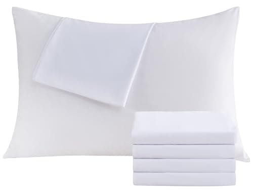 White Pillowcases Standard 4 Pack, 20x26 Pillow Cases with Envelope Closure, Soft Plain Brushed Microfiber Covers Breathable Wrinkle-Resistant