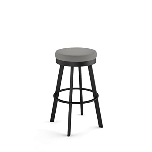 Amisco Industries Swice Swivel Metal Barstool, Textured Black/Light Cold Grey Polyester