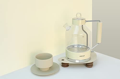 Electric Kettle, ASCOT Glass Electric Tea Kettle 1.5L 1500W Retro Tea Heater & Hot Water Boiler, No Plastic, BPA-Free, Cordless, with Auto Shut-Off and Boil-Dry Protection (Creme) 7