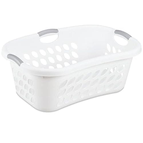 Laundry Hamper Clothes Storage Basket Rectangular with Holes 44L White with Grey Handles Utility Room Garage Closet Made in USA (1)