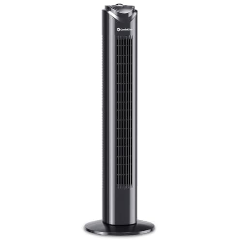 Comfort Zone 32-Inch Oscillating Tower Fan – Ultra-Slim Bladeless Design with 3 Speeds, 90° Wide Oscillation & Built-in Carry Handle – Quiet Portable Standing Fan for Bedroom, Home, or Office, Black