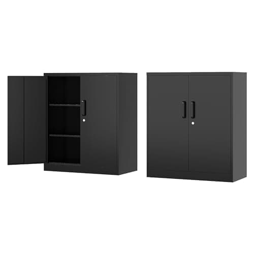 Fesbos Metal Storage Cabinet-36” Tall Steel File Cabinets with Lockable Doors and Adjustable Shelves-Black Steel Storage Cabinet for Home, School, Office, Garage