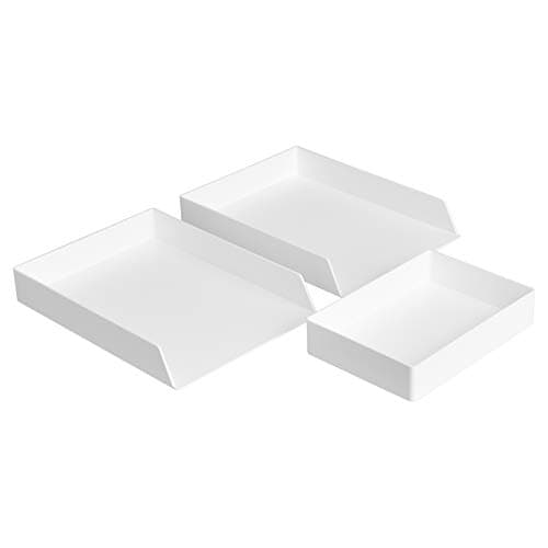 Amazon Basics Rectangular Plastic Desk Organizer Bundle, 3 Pieces Letter Tray/Accessory Tray, White