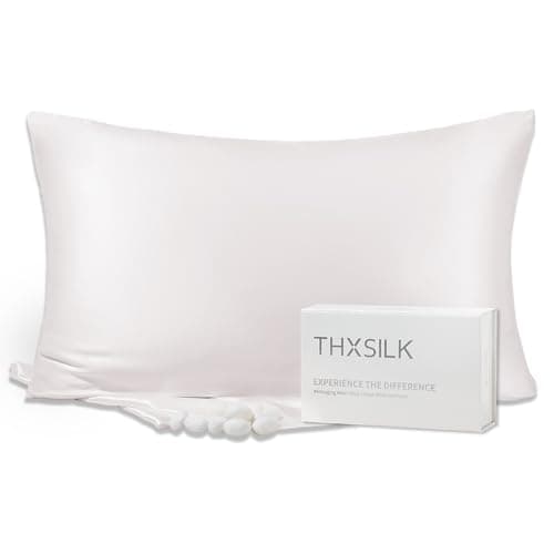 THXSILK 100% Pure Mulberry Silk Pillowcase for Hair and Skin - Upgraded Real 25 Momme Grade 6A+ Silk - Durable, Soft & Breathable Silk Pillow Case with Gift Box(King 20"x36", White)