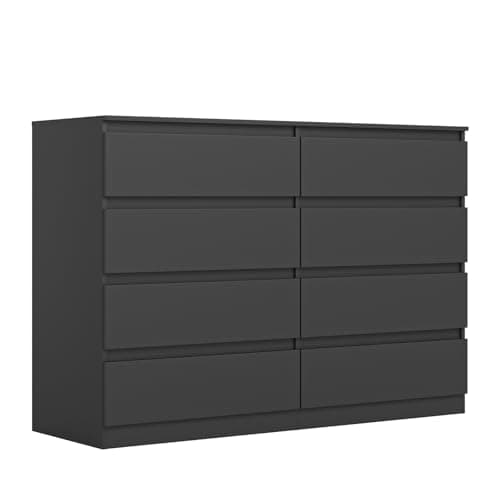 Vibe & Dine 8 Drawer Double Dressser, Modern Chest of Drawers with Wide Storage for Closet, Bedroom, Living Room, Black