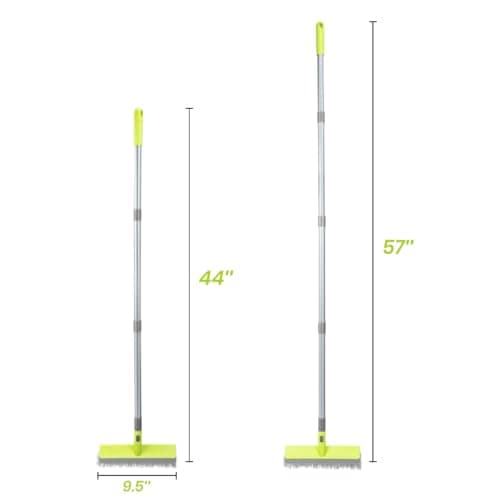 Floor Scrub Brush 2 in 1 Scrape and Stiff Bristle Deck Brush for Cleaning Concrete, Patio, Garage, Kitchen, Carpet and Bathroom 57" Long Handle 6