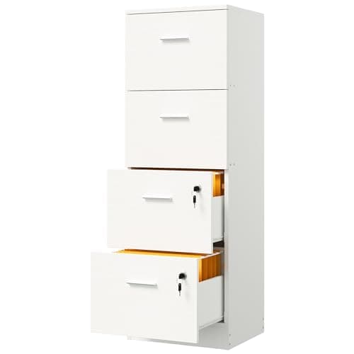 DWVO 4-Drawer File Cabinet with Lock, Filing Cabinet for Letter A4-Sized Files, Upgraded, White