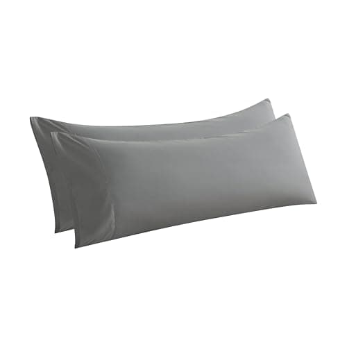 WhatsBedding Body Pillow Cover(2 Pack), Ultra Soft Microfiber Pillowcases, Breathable Long Pillow Case, Envelope Closure -Grey (20x54 inch)