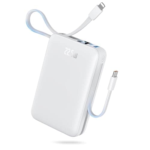 IGGPBB Portable Charger 50000mAh Power Bank,Portable Phone Charger with 2 Built in Cables,22.5W Fast Charging Travel Essentials Battery Pack for iPhone/iPad/MacBook/Android/Samsung Galaxy, White