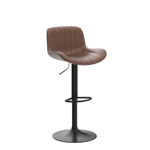 Volans Bar Stools Set of 4, Mid Century Modern Faux Leather Swivel Adjustable Height Bar Stool, Counter Height Pub Bar Chair with Back, Black Powder Coated Base, Yellow Brown 4