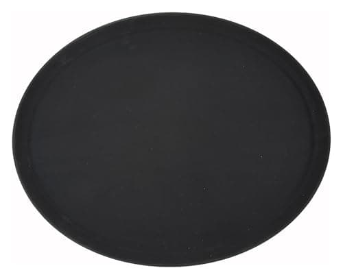 Winco 22" x 27" Easy Hold Rubber Lined Tray, Black, Oval