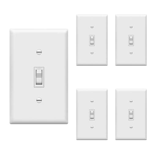 ENERLITES Toggle Light Wall Plate Bundle, Single Pole Electrical Switch, 15A 120-277V, Grounding Screw, Residential Grade, UL Listed, 88115-WWP-5PCS, White (5 Pack)
